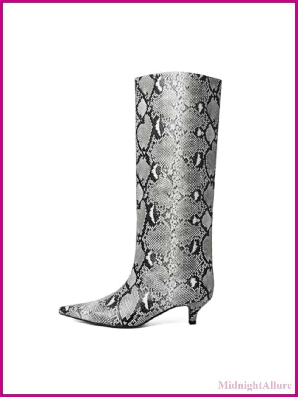 Snake Pattern PU Leather Kitten Heel Knee High Pull On Women's Tall Boots